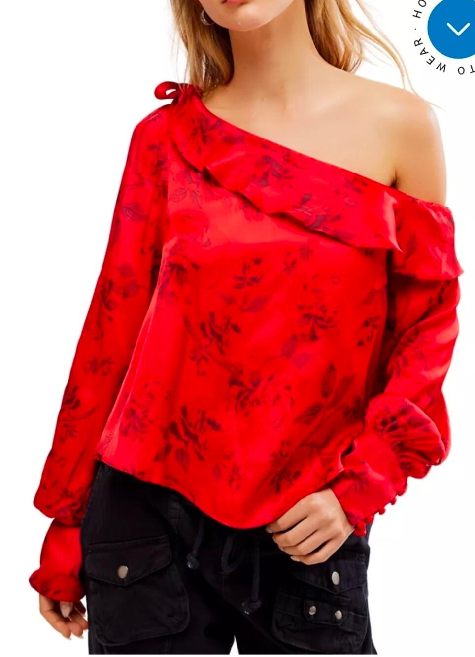 NwT Free People These Nights Rose One Shoulder Long-Sleeve Blouse XS
